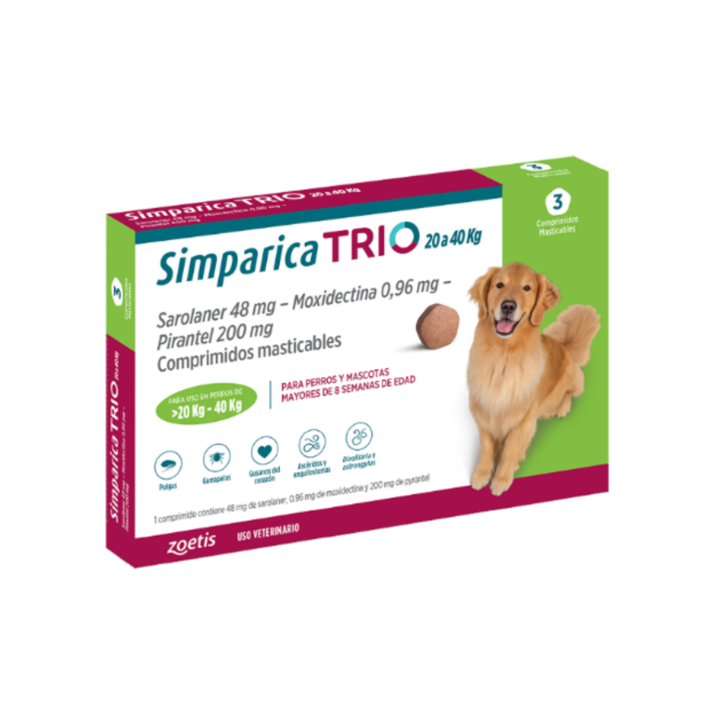 Simparica Trio 20,1 a 40 kilos 3 comprimidos Tienda Mascotamanía